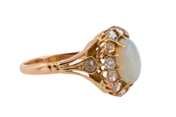 Cabochon opal and rose diamond ring-Antique rings-The Antique Ring Shop