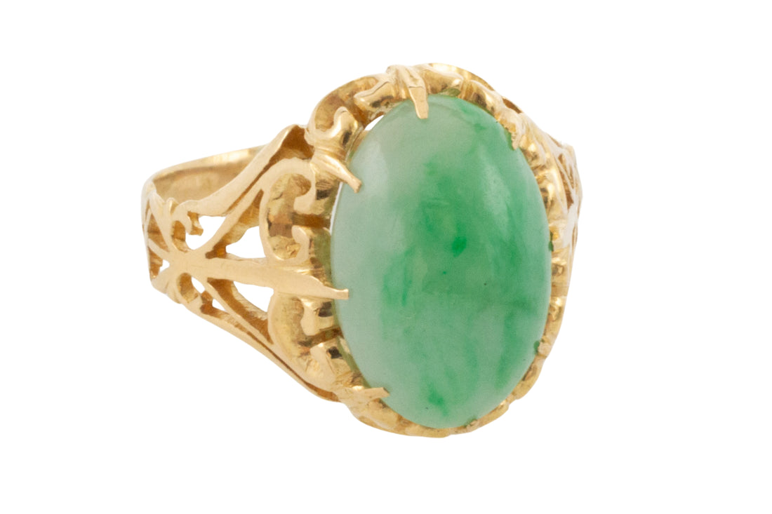 Cabochon jade ring in 14 carat gold-Vintage Rings-The Antique Ring Shop