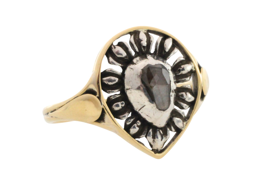 Antique rose diamond ring in silver and gold