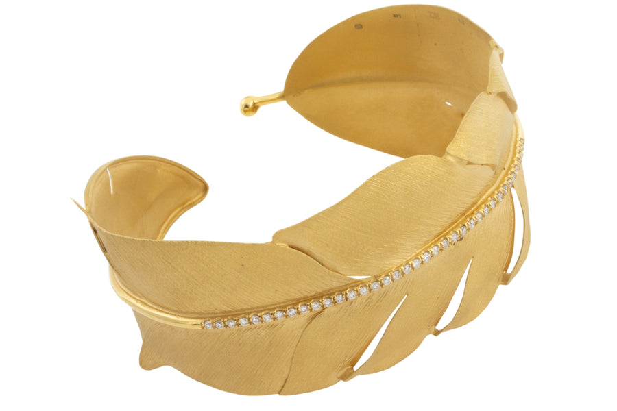 Leaf cuff with diamonds-Bracelets-The Antique Ring Shop