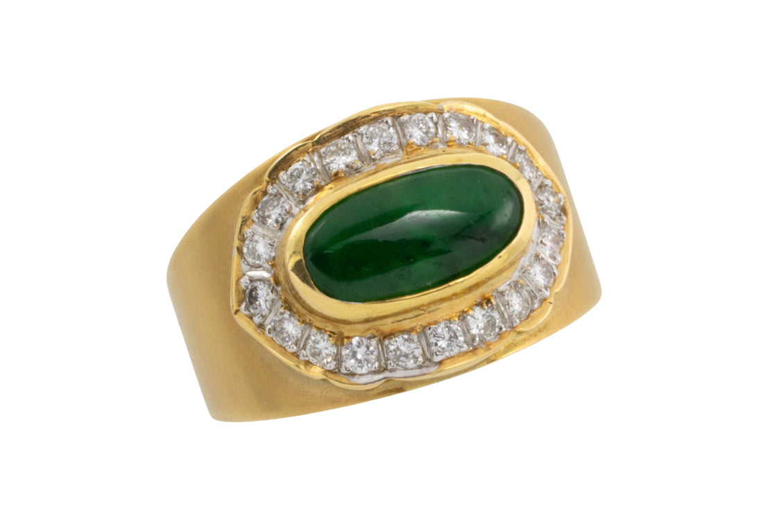 Jade and diamond ring in 18 carat gold-Vintage Rings-The Antique Ring Shop