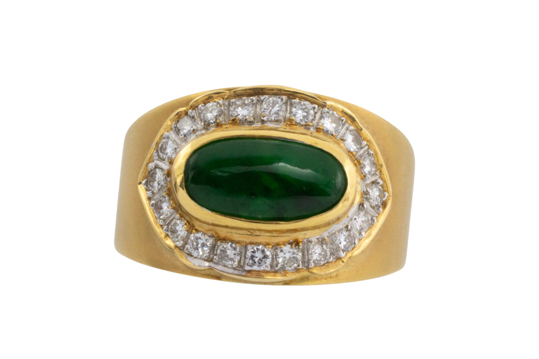 Jade and diamond ring in 18 carat gold-Vintage Rings-The Antique Ring Shop