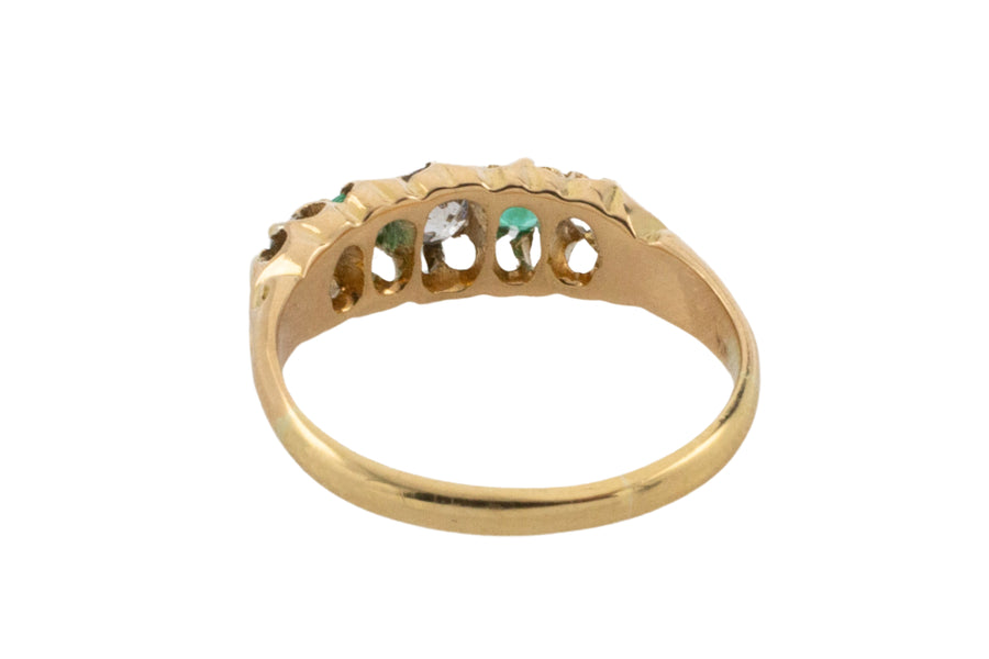 Edwardian period 18 carat emerald and old cut diamond ring-Antique rings-The Antique Ring Shop