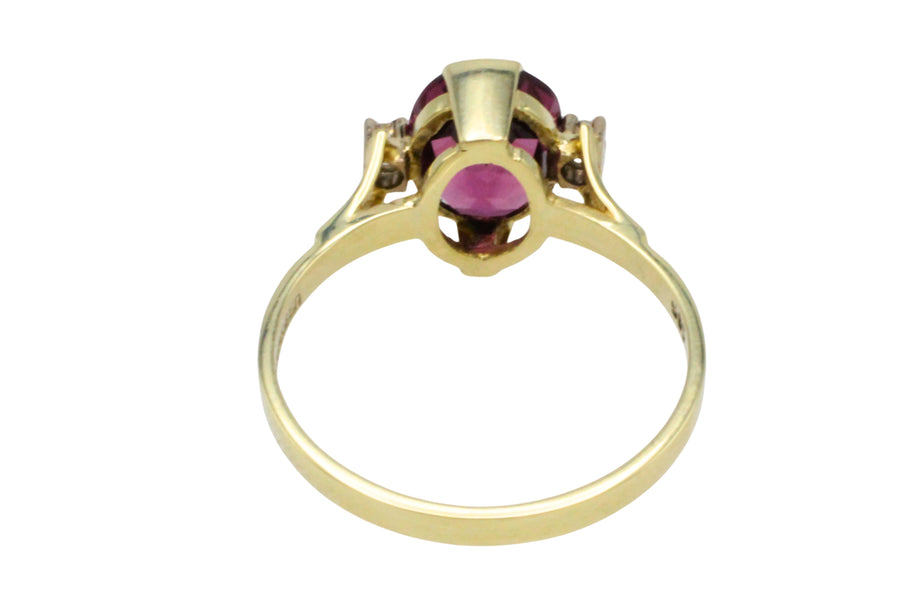 Vintage garnet and diamond ring in 14 carat gold-Vintage Rings-The Antique Ring Shop