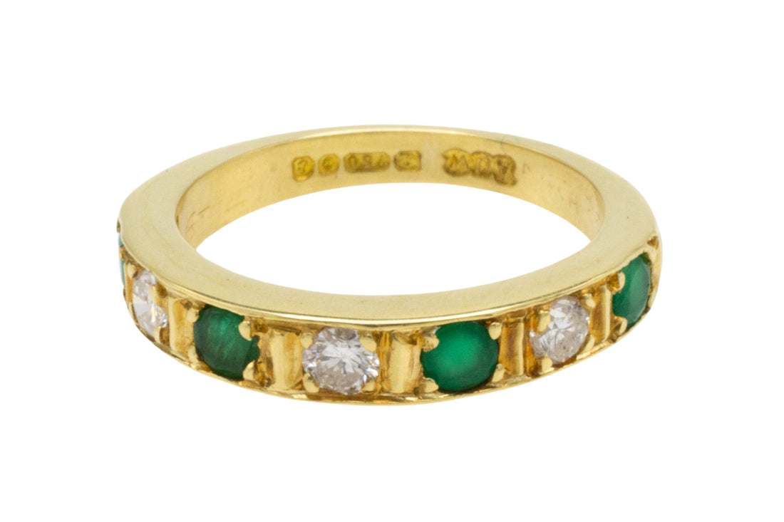 18 carat gold band with emeralds and diamonds-Vintage Rings-The Antique Ring Shop