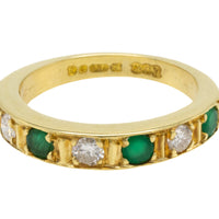 18 carat gold band with emeralds and diamonds-Vintage Rings-The Antique Ring Shop