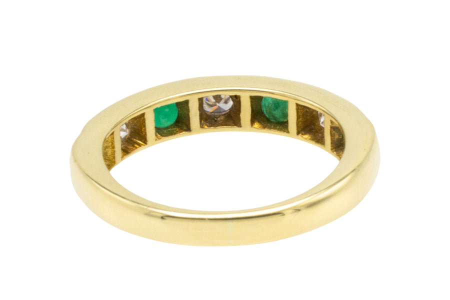 18 carat gold band with emeralds and diamonds-Vintage Rings-The Antique Ring Shop