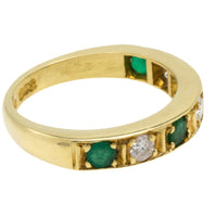 18 carat gold band with emeralds and diamonds-Vintage Rings-The Antique Ring Shop