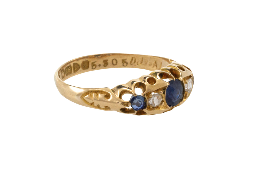 Edwardian sapphire and rose diamond ring from 1906-Antique rings-The Antique Ring Shop