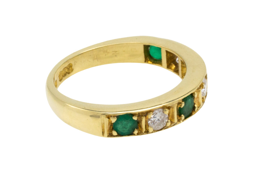 18 carat gold band with emeralds and diamonds-Vintage Rings-The Antique Ring Shop