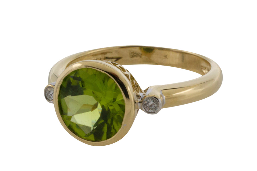 Peridot and diamond ring in 14 carat gold-Vintage Rings-The Antique Ring Shop