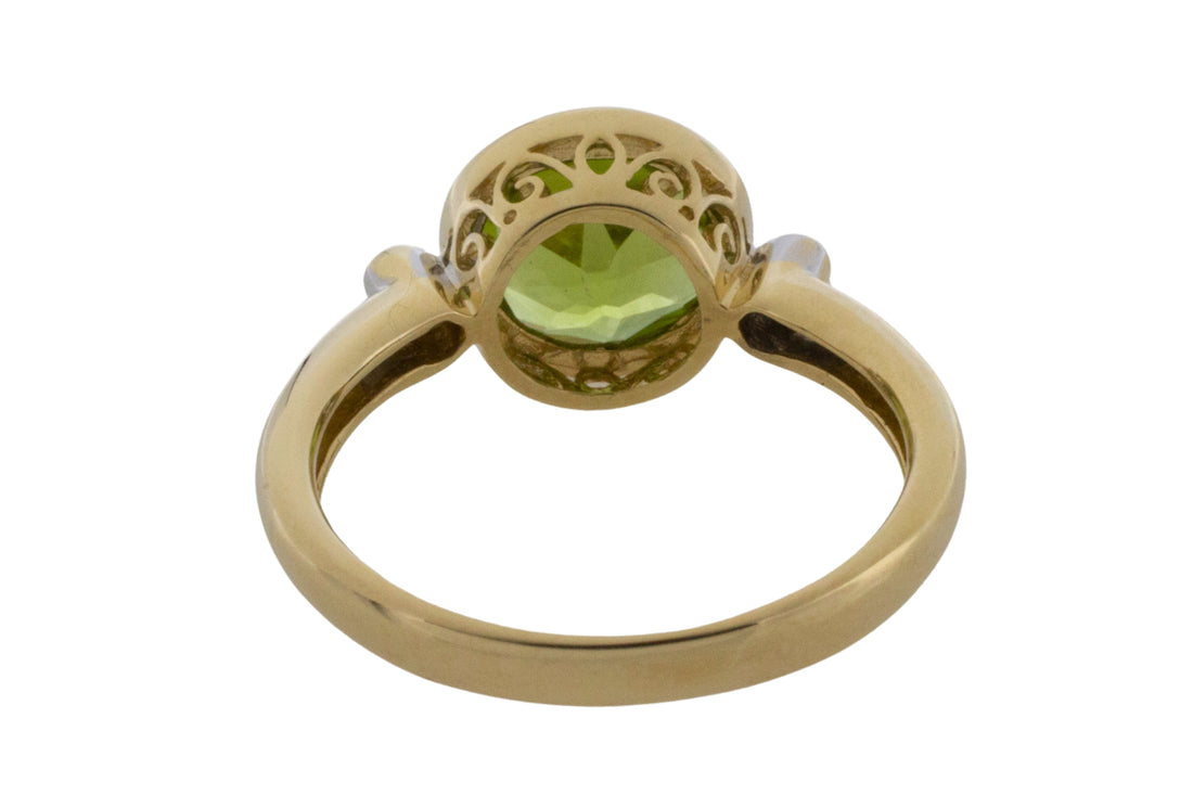 Peridot and diamond ring in 14 carat gold-Vintage Rings-The Antique Ring Shop