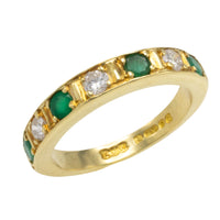 18 carat gold band with emeralds and diamonds-Vintage Rings-The Antique Ring Shop