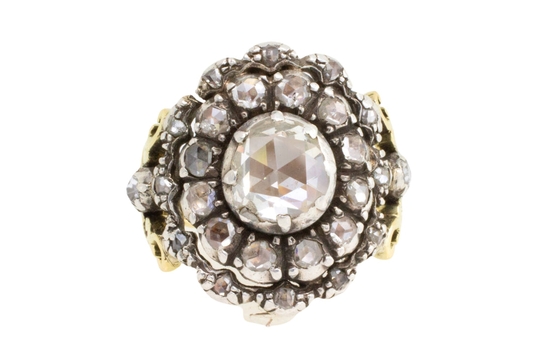 Rose diamond ring silver and 14 carat gold-Antique rings-The Antique Ring Shop