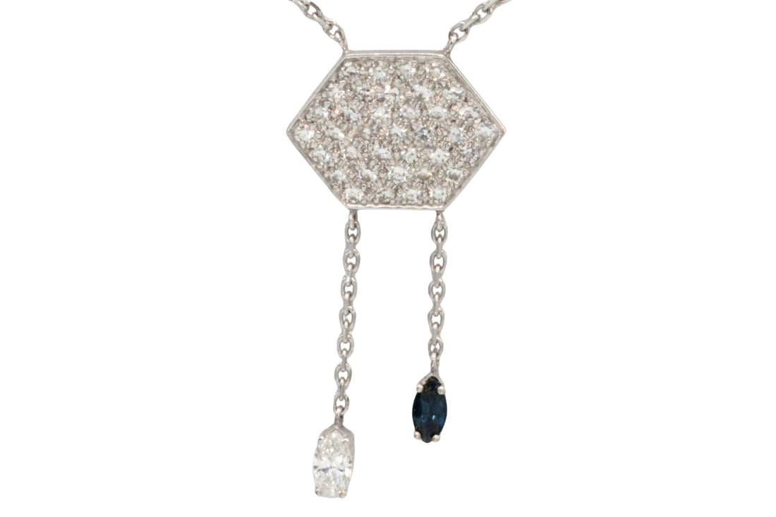 Vintage diamond and sapphire pendant in white gold-Pendants-The Antique Ring Shop