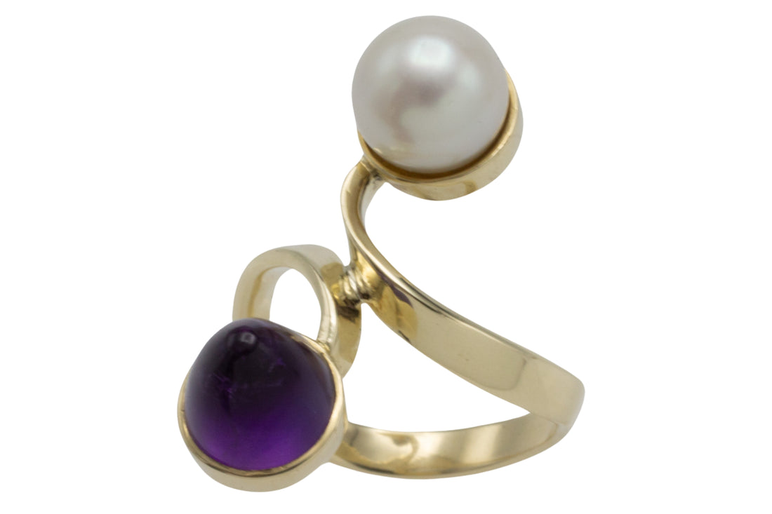 Amethyst and pearl Toi et Moi ring-Vintage Rings-The Antique Ring Shop