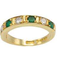 18 carat gold band with emeralds and diamonds-Vintage Rings-The Antique Ring Shop