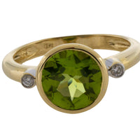 Peridot and diamond ring in 14 carat gold-Vintage Rings-The Antique Ring Shop