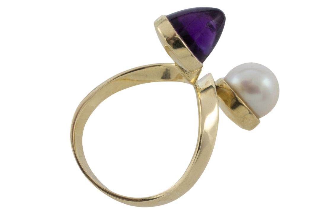 Amethyst and pearl Toi et Moi ring-Vintage Rings-The Antique Ring Shop