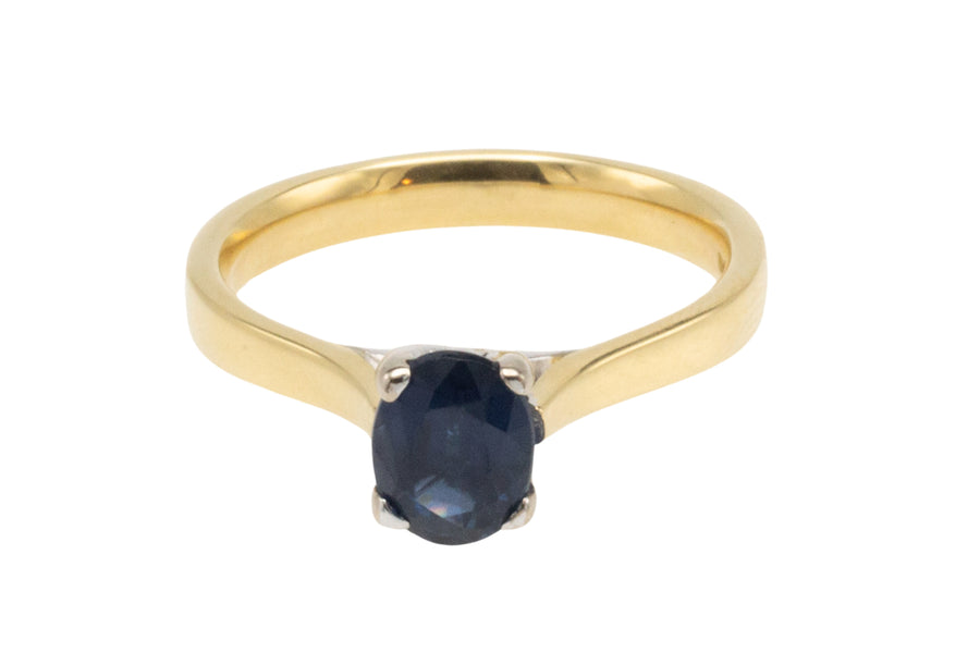 Sapphire solitaire ring in 18 carat gold-engagement rings-The Antique Ring Shop