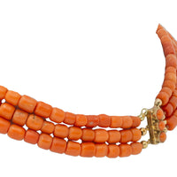 Three strand coral collier with 14 carat gold clasp-Necklaces-The Antique Ring Shop