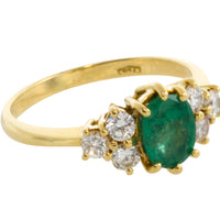 Emerald and diamond ring in 18 carat gold-engagement rings-The Antique Ring Shop