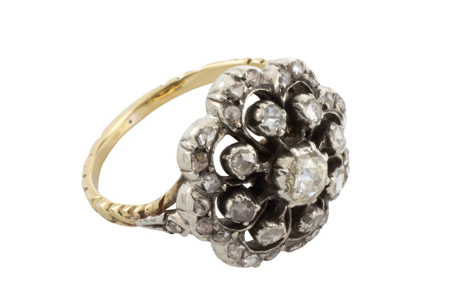 Vintage rose diamond cluster ring in silver and gold-Vintage Rings-The Antique Ring Shop