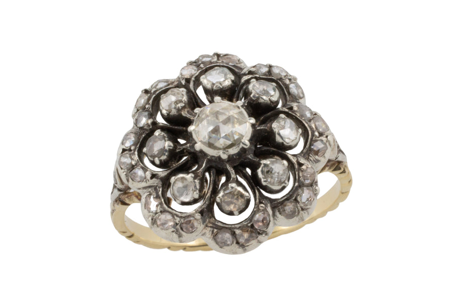 Vintage rose diamond cluster ring in silver and gold-Vintage Rings-The Antique Ring Shop