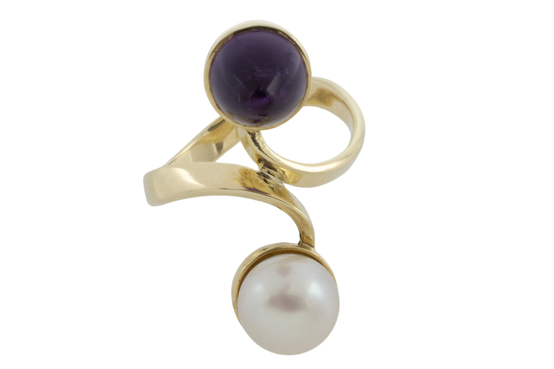 Amethyst and pearl Toi et Moi ring-Vintage Rings-The Antique Ring Shop