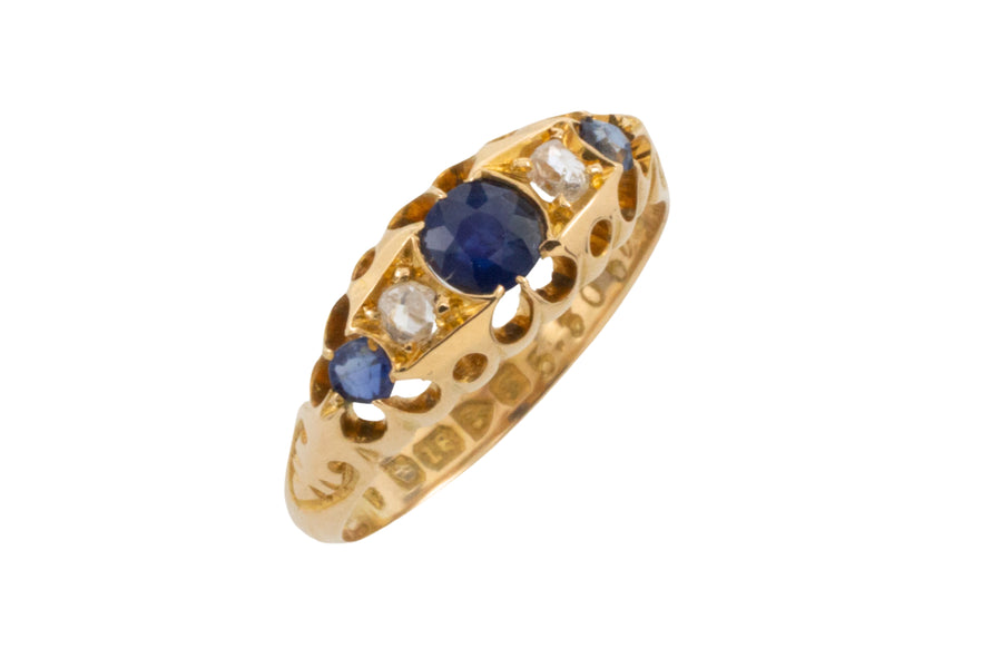 Edwardian sapphire and rose diamond ring from 1906-Antique rings-The Antique Ring Shop