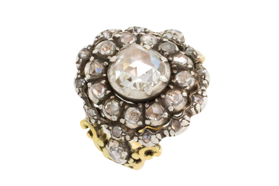 Rose diamond ring silver and 14 carat gold-Antique rings-The Antique Ring Shop