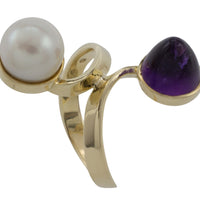 Amethyst and pearl Toi et Moi ring-Vintage Rings-The Antique Ring Shop