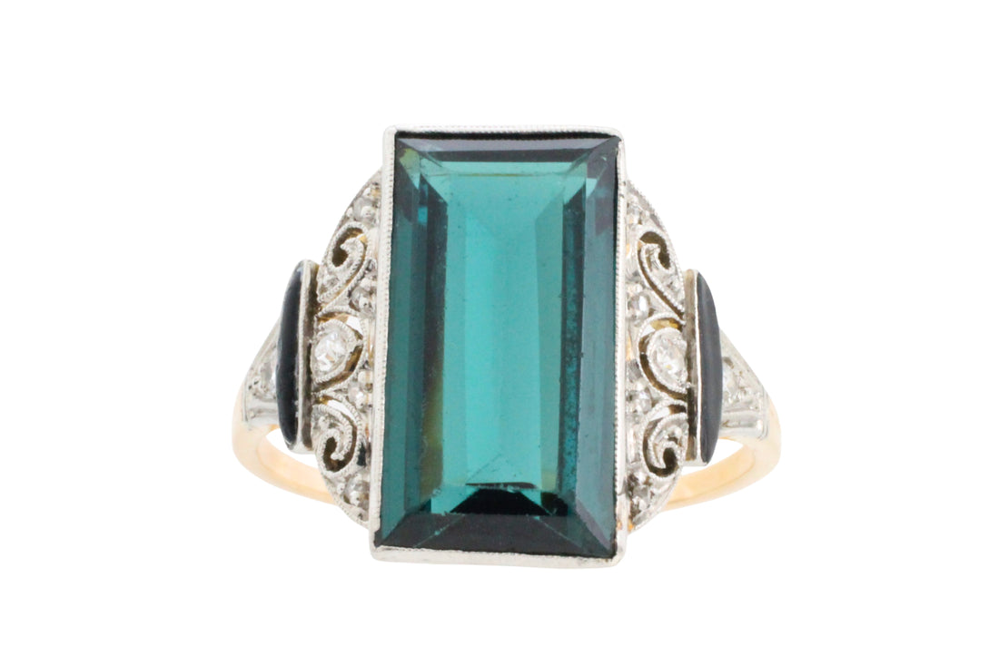 Art Deco green spinel and diamond ring-Vintage Rings-The Antique Ring Shop