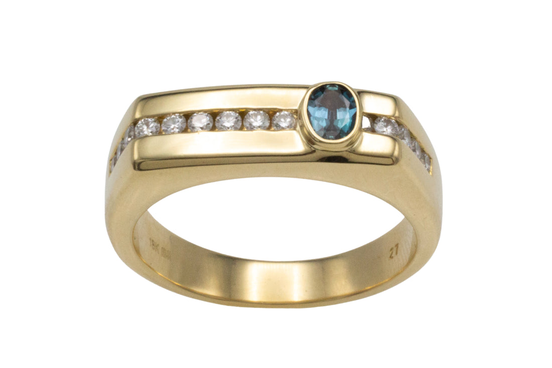 Alexandrite and diamond ring in 18 carat gold-gents rings-The Antique Ring Shop