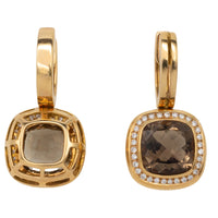 Smoked quartz pendant earrings with diamonds-Earrings-The Antique Ring Shop