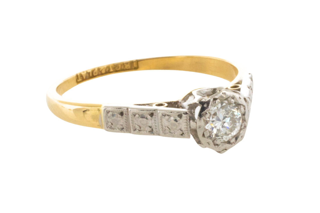 Vintage diamond solitaire ring in platinum and god-engagement rings-The Antique Ring Shop