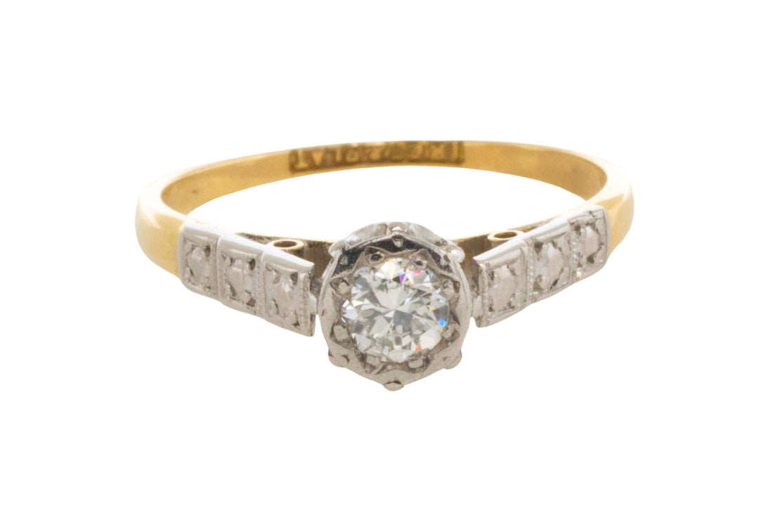 Vintage diamond solitaire ring in platinum and god-engagement rings-The Antique Ring Shop
