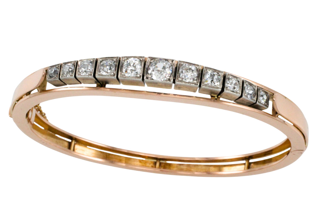 Gold and silver bracelet with Old European cut diamonds-Bracelets-The Antique Ring Shop
