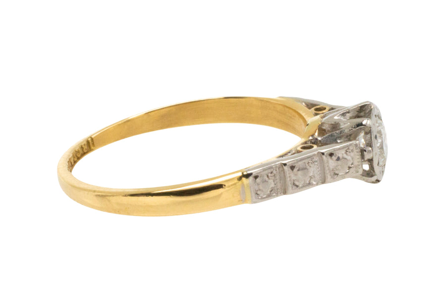 Vintage diamond solitaire ring in platinum and god-engagement rings-The Antique Ring Shop