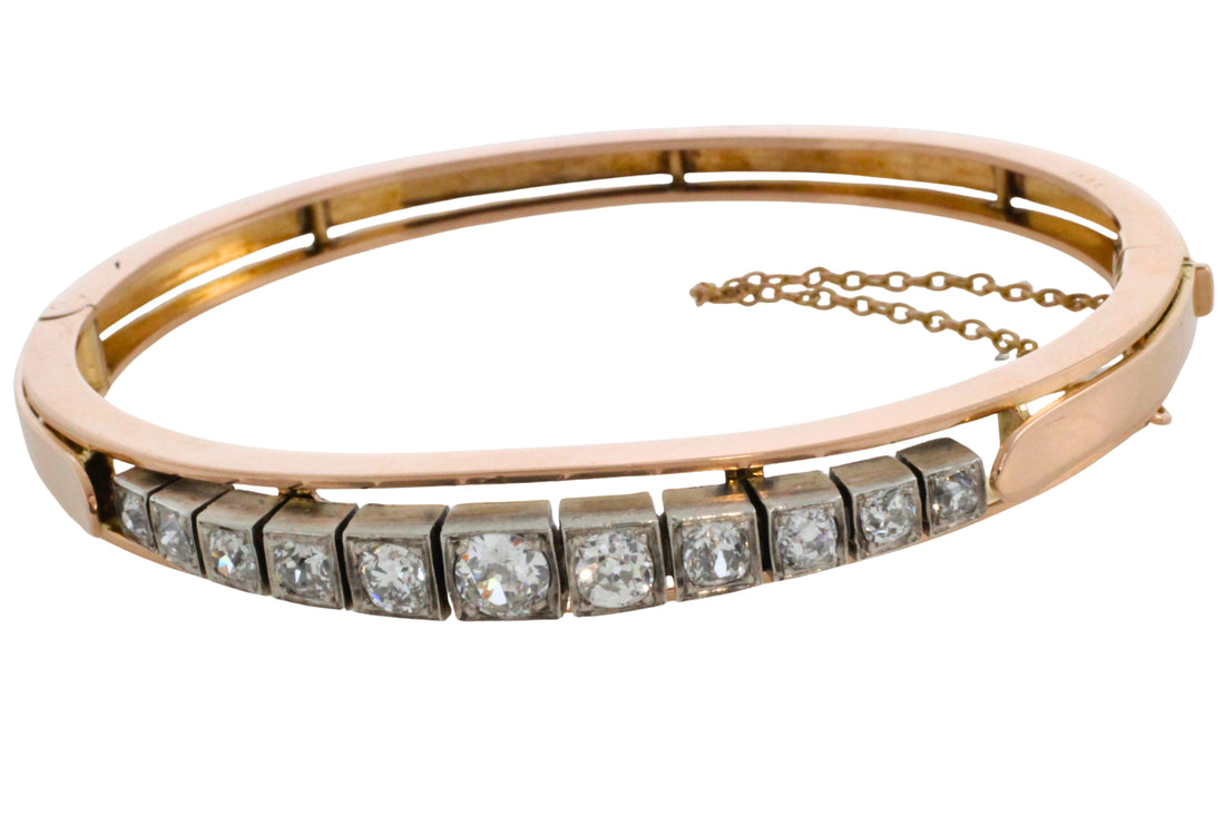 Gold and silver bracelet with Old European cut diamonds-Bracelets-The Antique Ring Shop