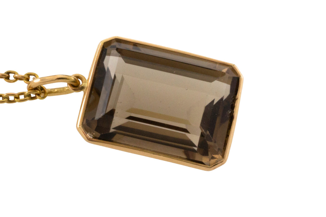 Smoked quartz pendant in 18 carat rose gold-Pendants-The Antique Ring Shop