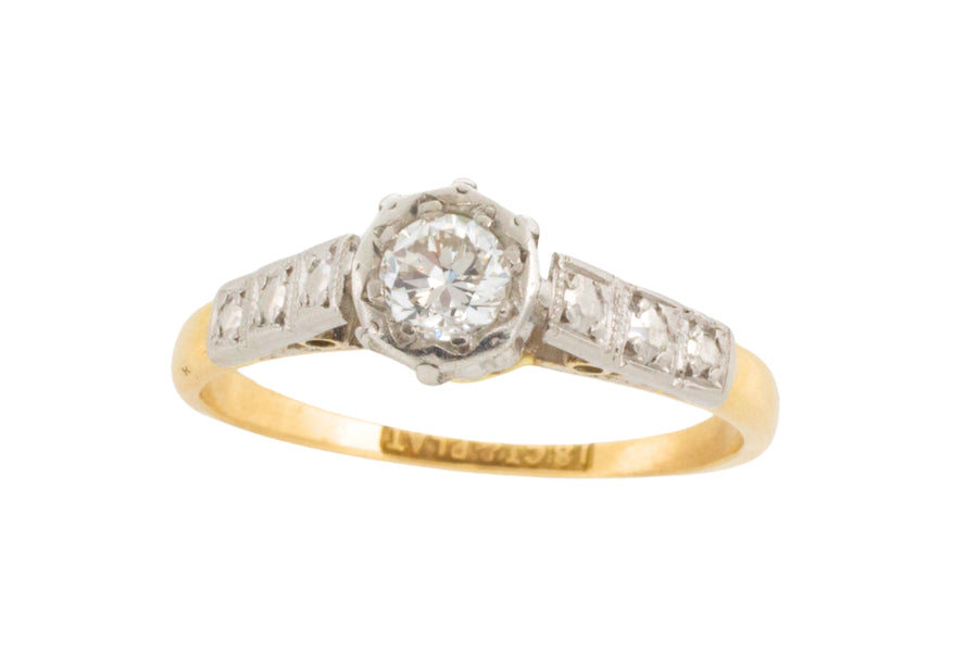 Vintage diamond solitaire ring in platinum and god-engagement rings-The Antique Ring Shop