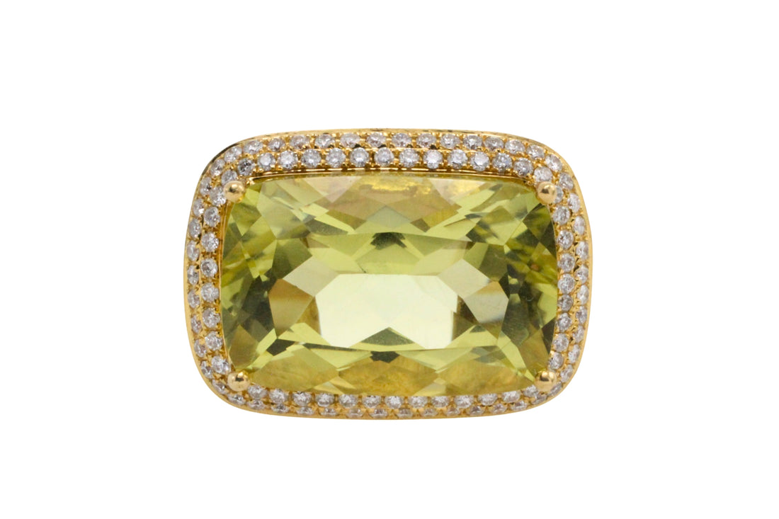 18 carat gold lemon quartz and diamond ring
