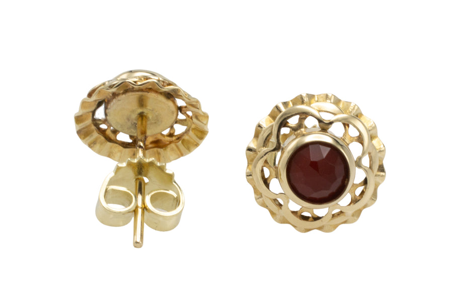 Carnelian studs in 14 carat gold-Earrings-The Antique Ring Shop