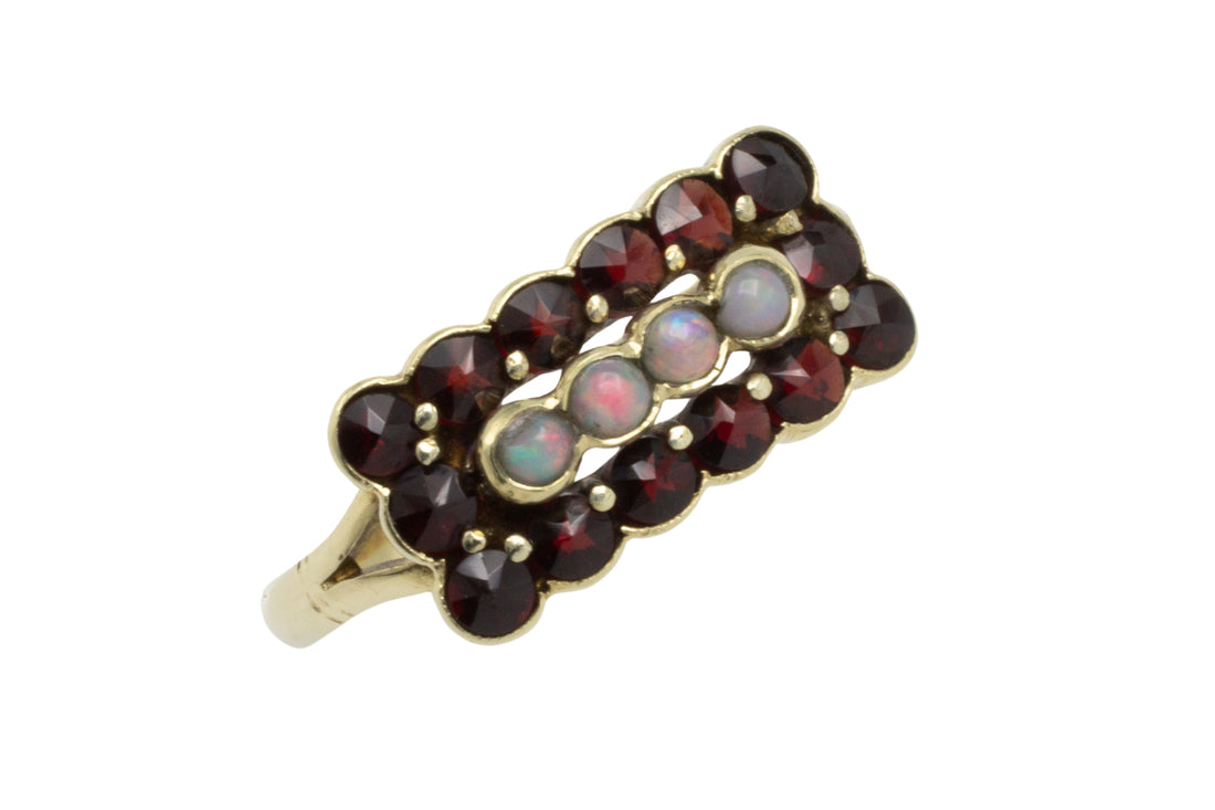 Vintage garnet and opal ring-vintage rings-The Antique Ring Shop