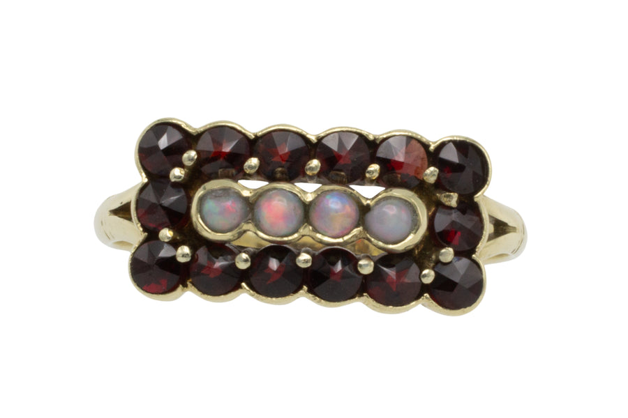 Vintage garnet and opal ring-vintage rings-The Antique Ring Shop