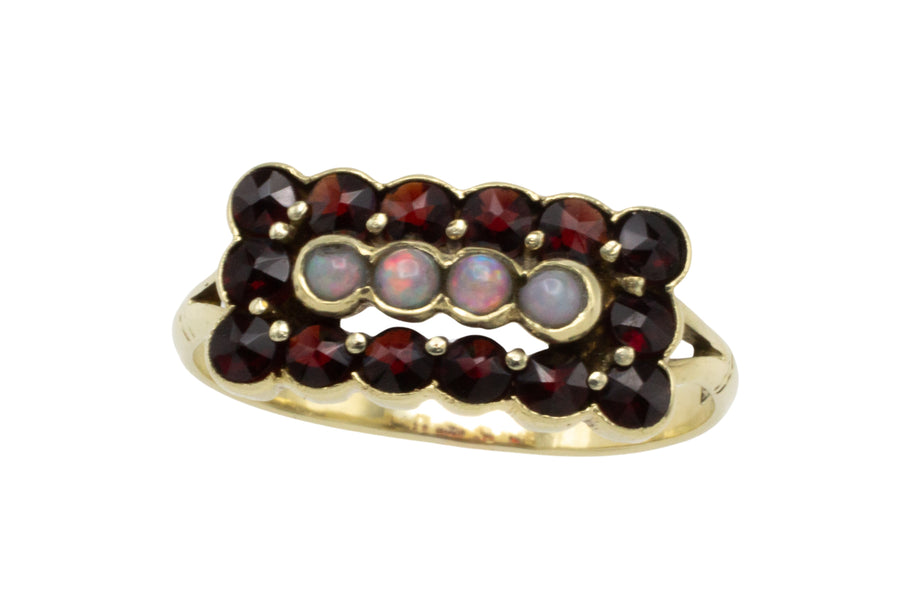 Vintage garnet and opal ring-vintage rings-The Antique Ring Shop