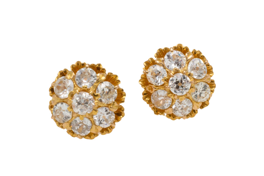 Old cut diamond cluster ear studs-Earrings-The Antique Ring Shop