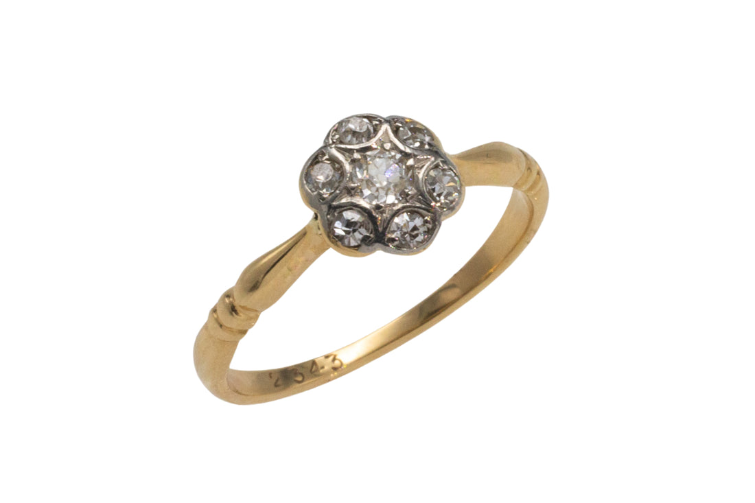 Edwardian 18 carat gold diamond flower cluster ring-Antique rings-The Antique Ring Shop