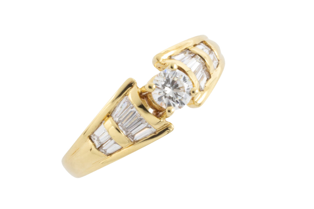 Brilliant and baguette cut diamond ring-engagement rings-The Antique Ring Shop